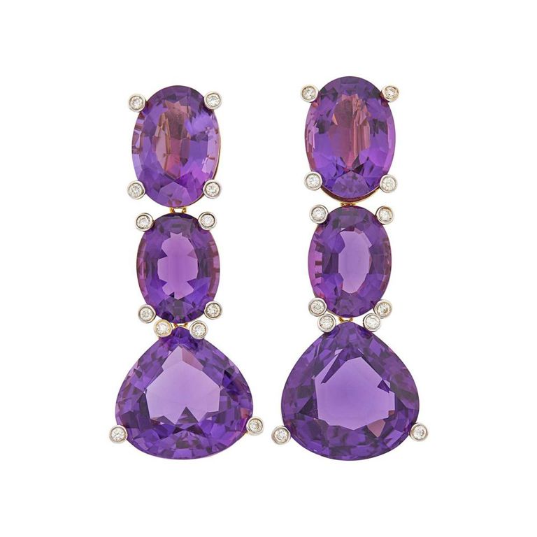 18k Gold Amethyst and Diamond Earrings