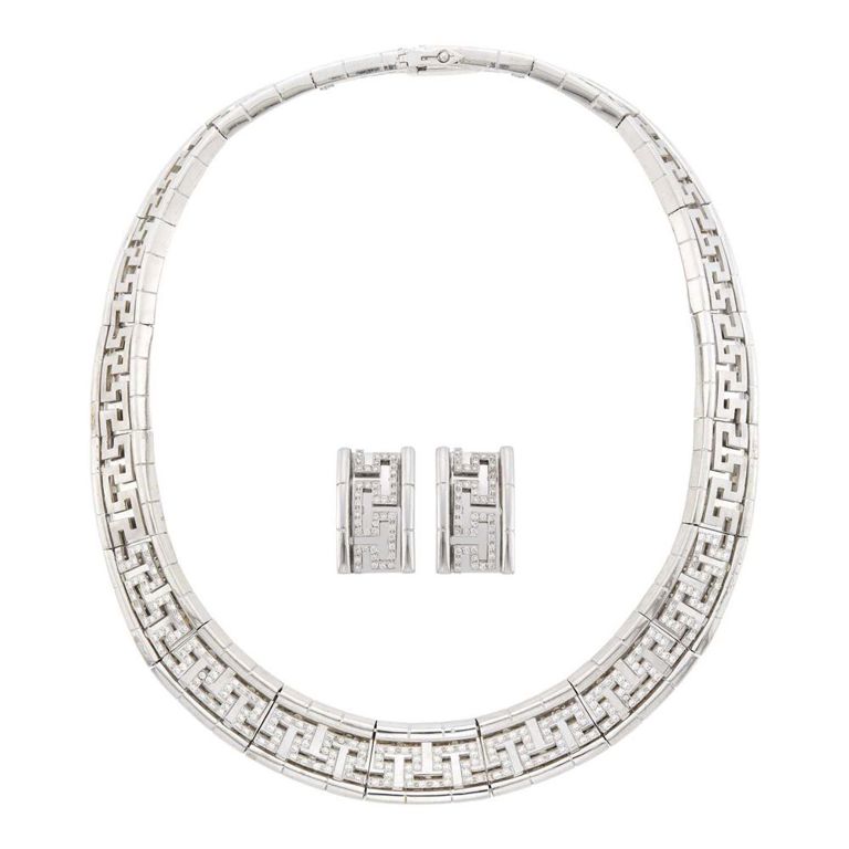 18k White Gold Diamond Key-Fret Set