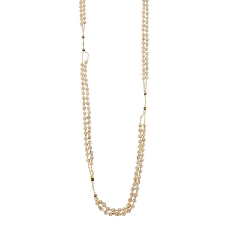 Gold Enamel Seed Pearl Bead Necklace