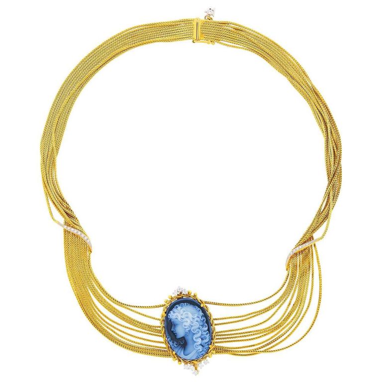 14k Gold Cameo and Diamond Brooch/Necklace