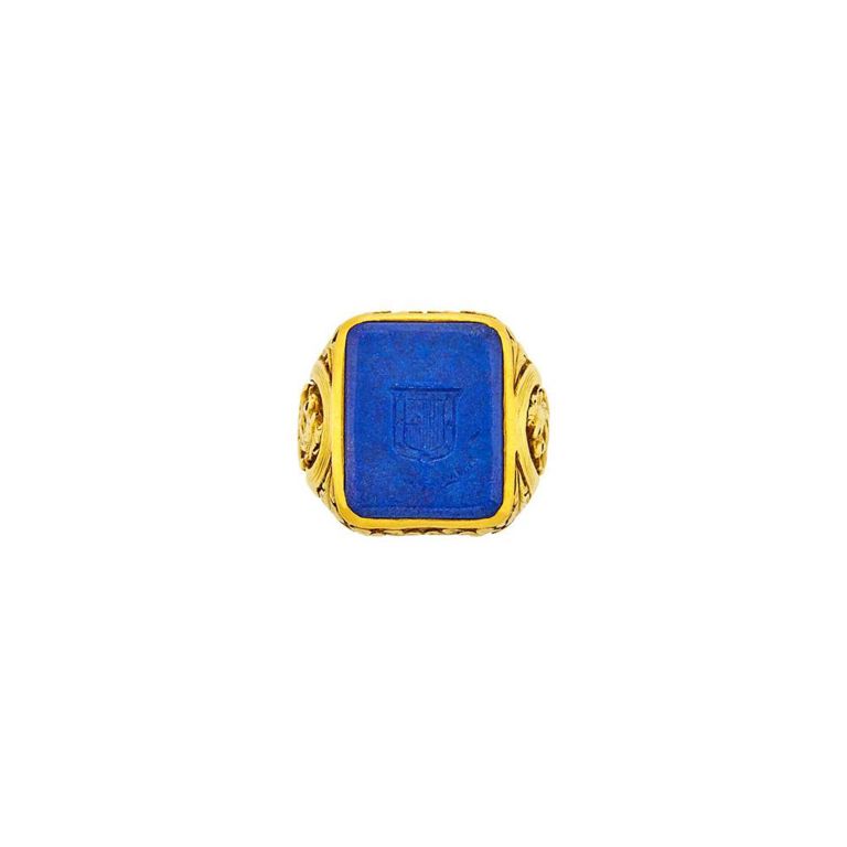 18k Gold Lapis Crest Ring