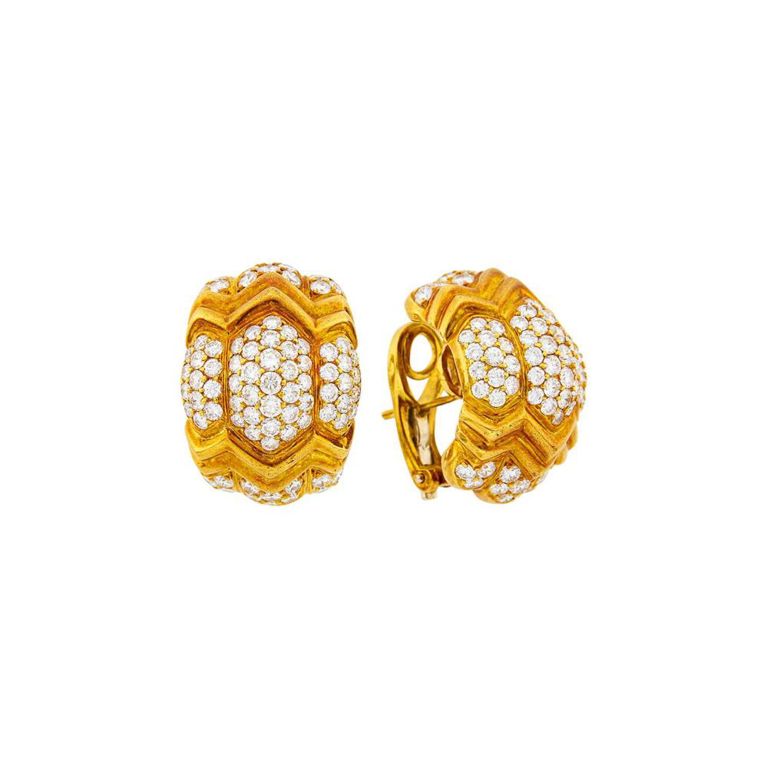 Gold Diamond Half Hoop Earrings