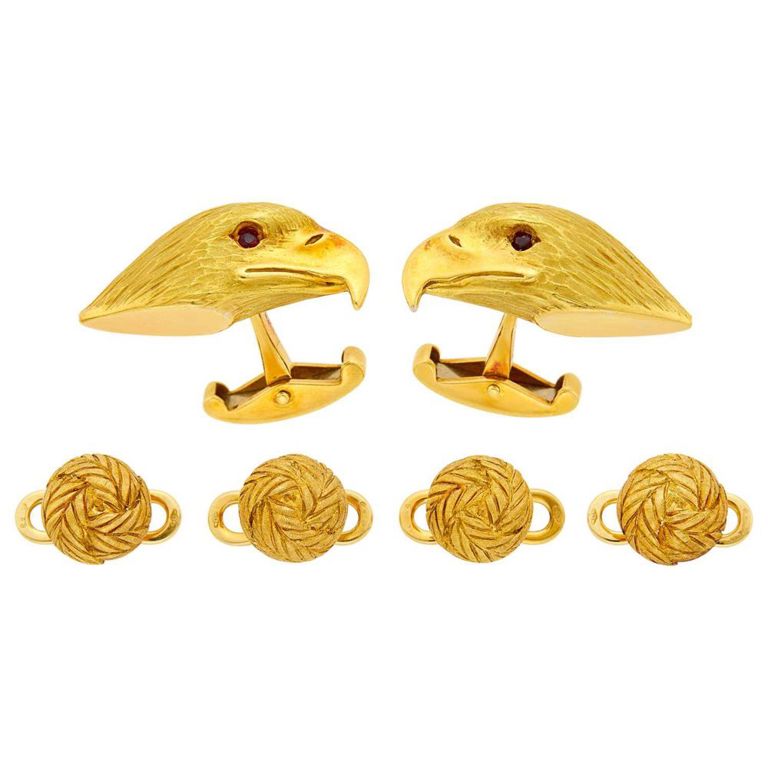 18k Gold Ruby Cufflinks and Studs Set