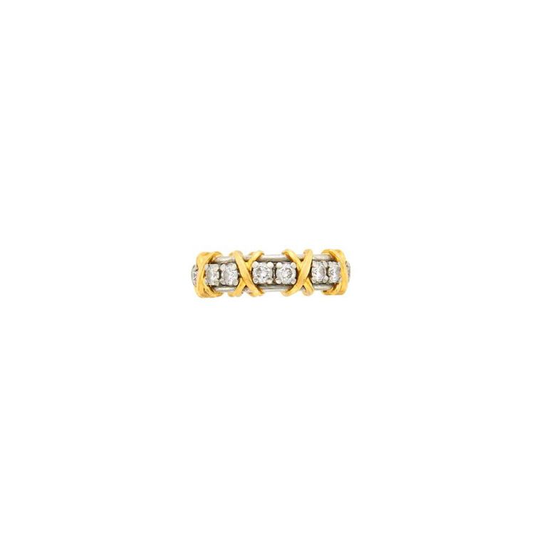 Platinum and Gold Diamond X Band Ring