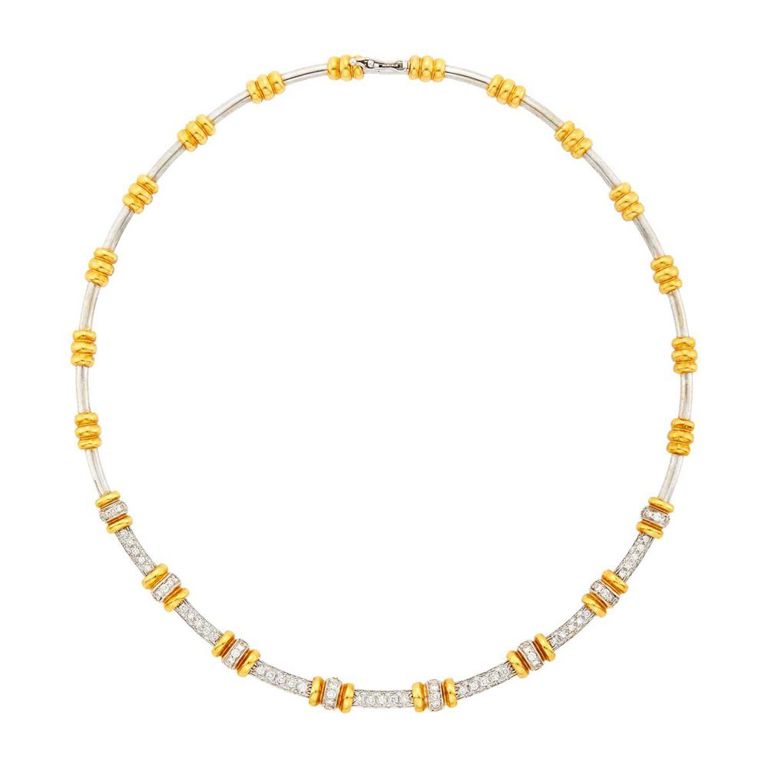 18k Two-Color Gold Diamond Link Necklace