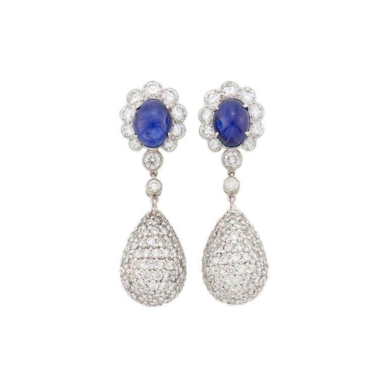 White Gold Sapphire and Diamond Earrings
