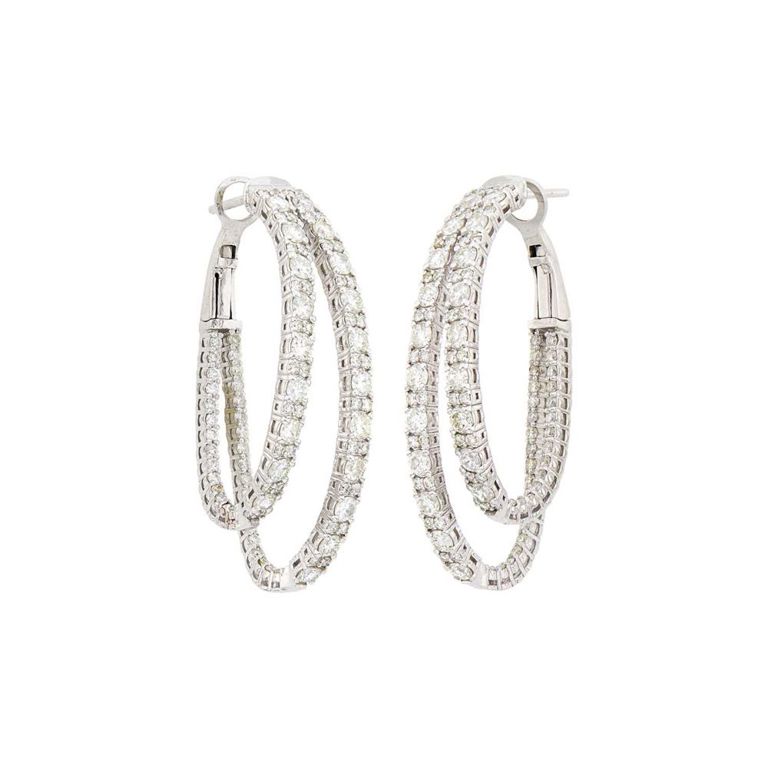14k White Gold Diamond Hoop Earrings