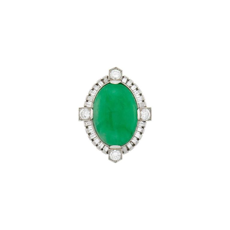 Platinum Jade and Diamond Ring