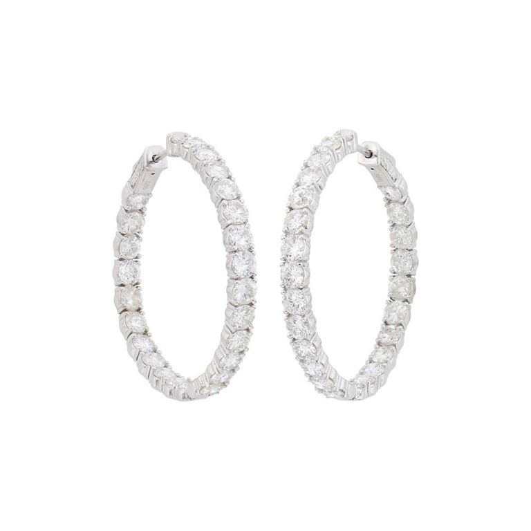 14k White Gold Diamond Hoop Earrings