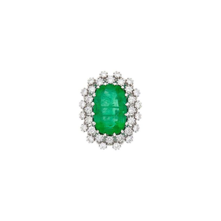 18k White Gold Emerald and Diamond Ring
