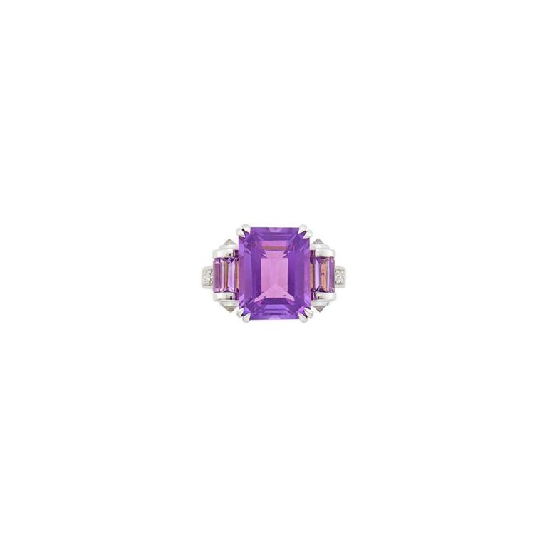 18k White Gold Amethyst and Diamond Ring
