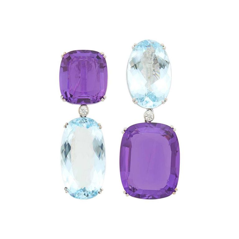 18k White Gold Aquamarine and Amethyst Earrings