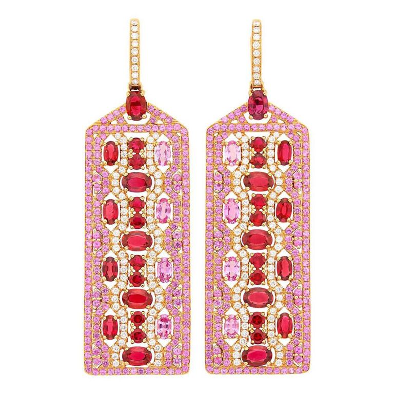 18k Rose Gold Ruby and Pink Sapphire Earrings