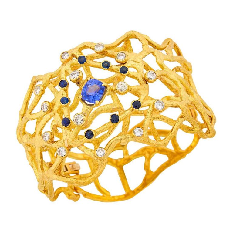 18k Gold Sapphire and Diamond Bangle Bracelet