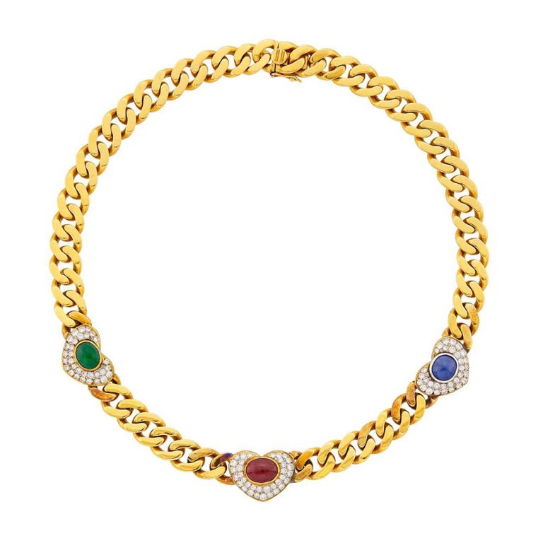 18k Two-Color Gold Gemstone and Diamond Necklace