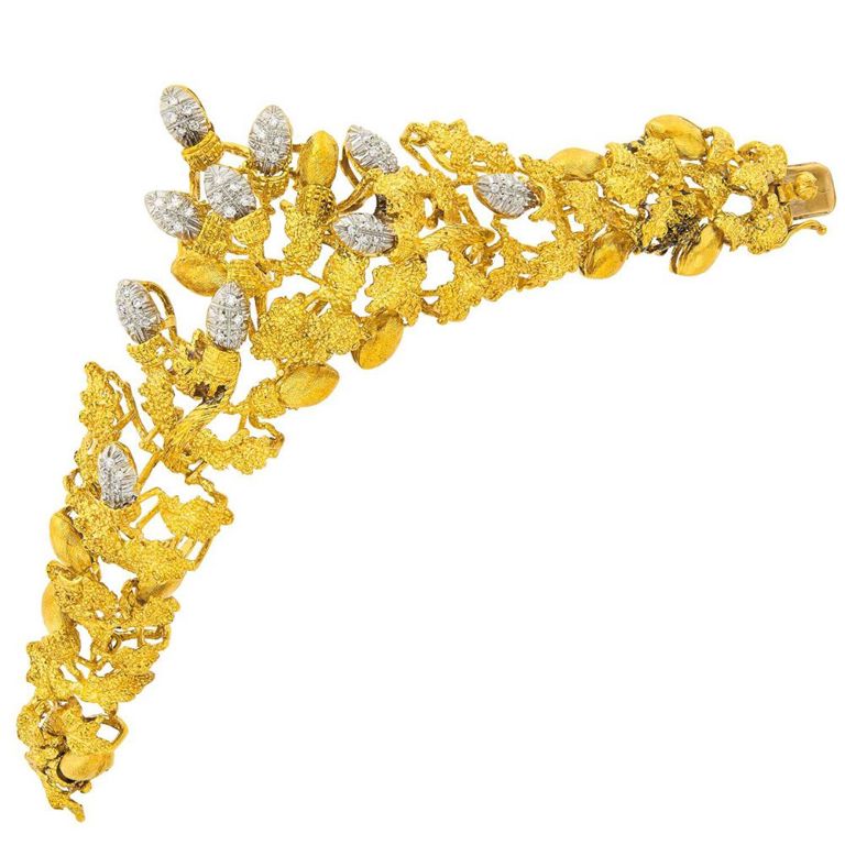 18k Two-Color Gold Diamond Acorn Bracelet