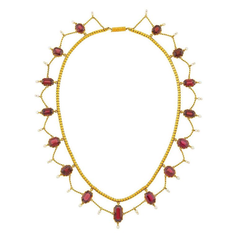 Antique Gold Garnet and Pearl Necklace