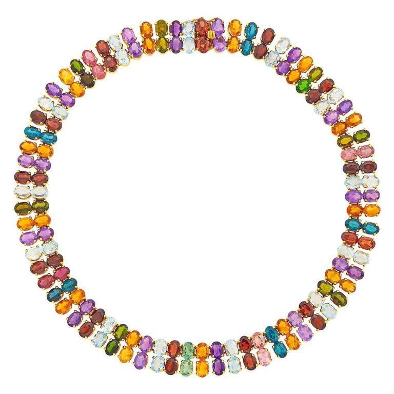 18k Gold Multicolor Gemstone Necklace