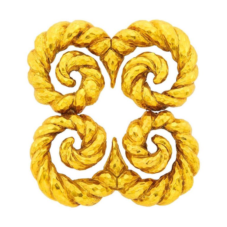 18k Gold Hammered Pendant Clip-Brooch
