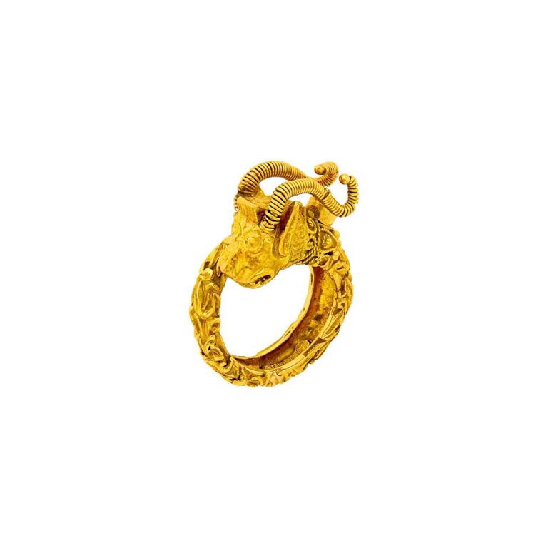 18k Gold Ruby Ram's Head Ring