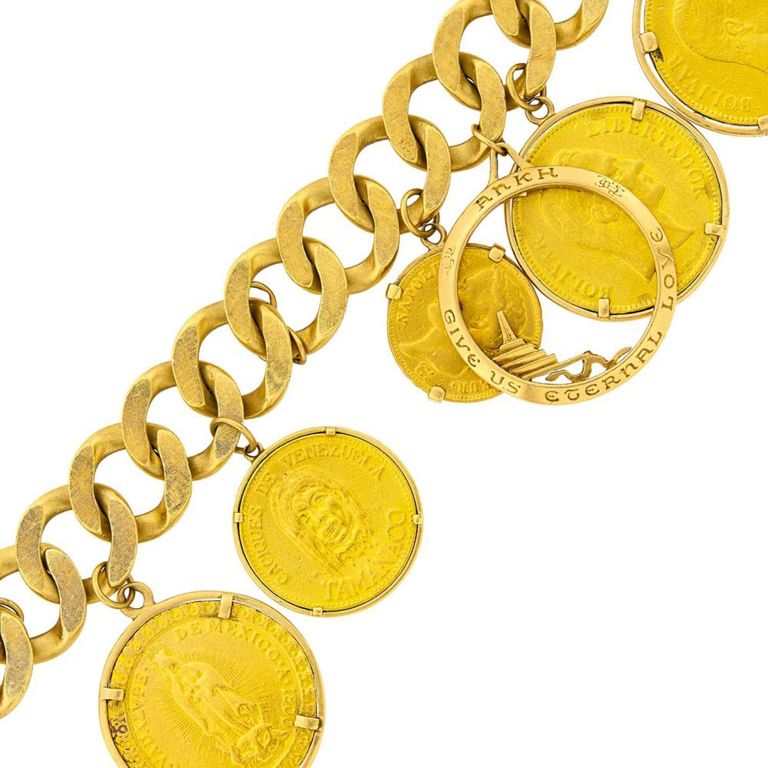 14k Gold Charm Curb Link Bracelet