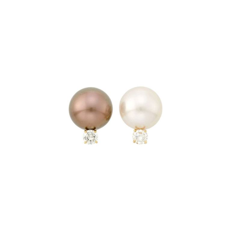14k Gold Pearl and Diamond Earrings