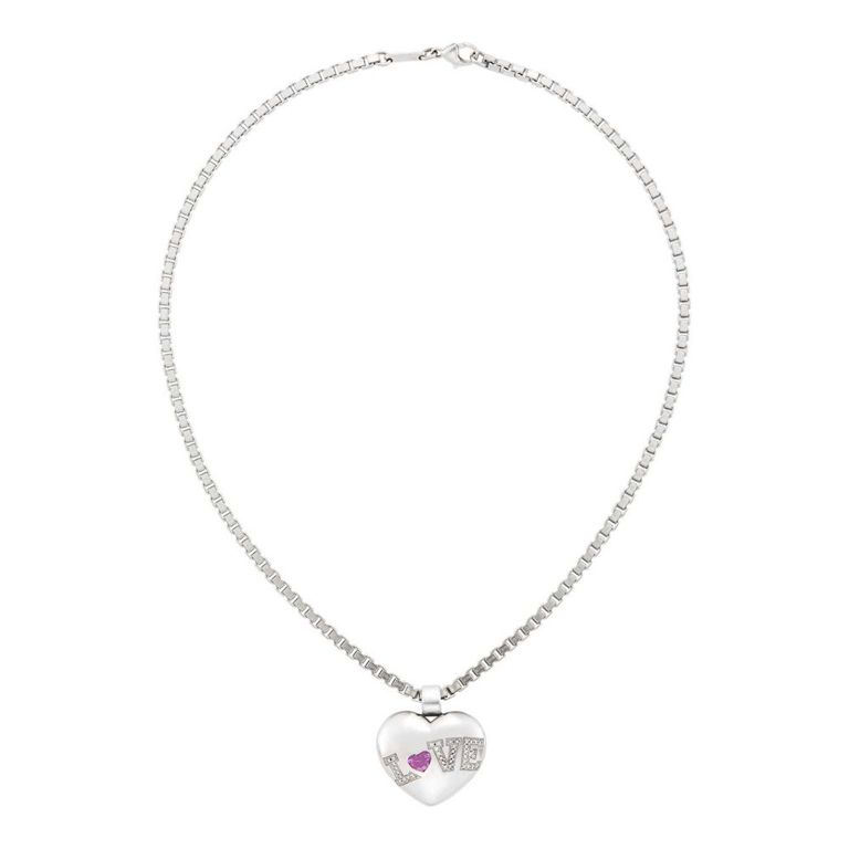 18k White Gold Pink Sapphire Love Pendant Necklace