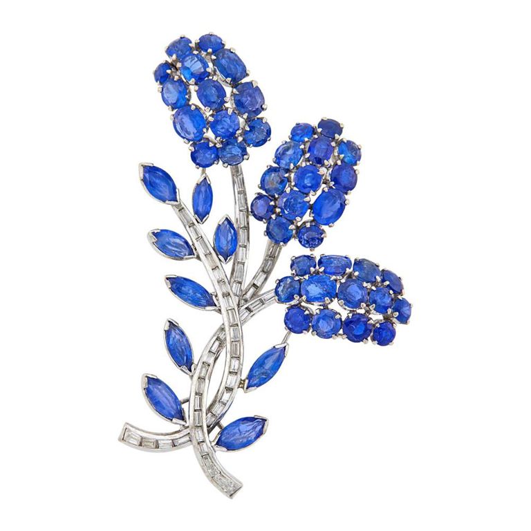 18k White Gold Sapphire and Diamond Brooch