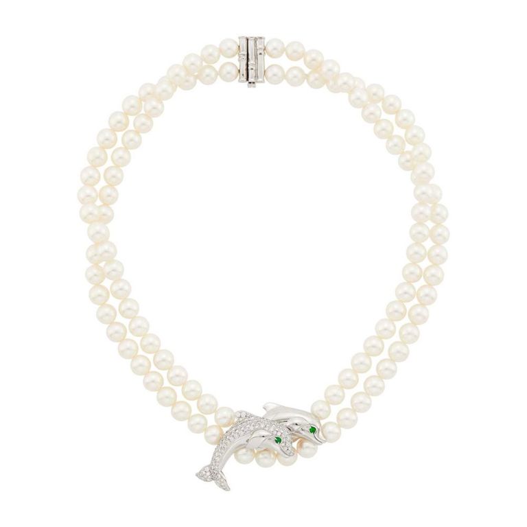 Cartier Pearl and Diamond Dolphin Necklace