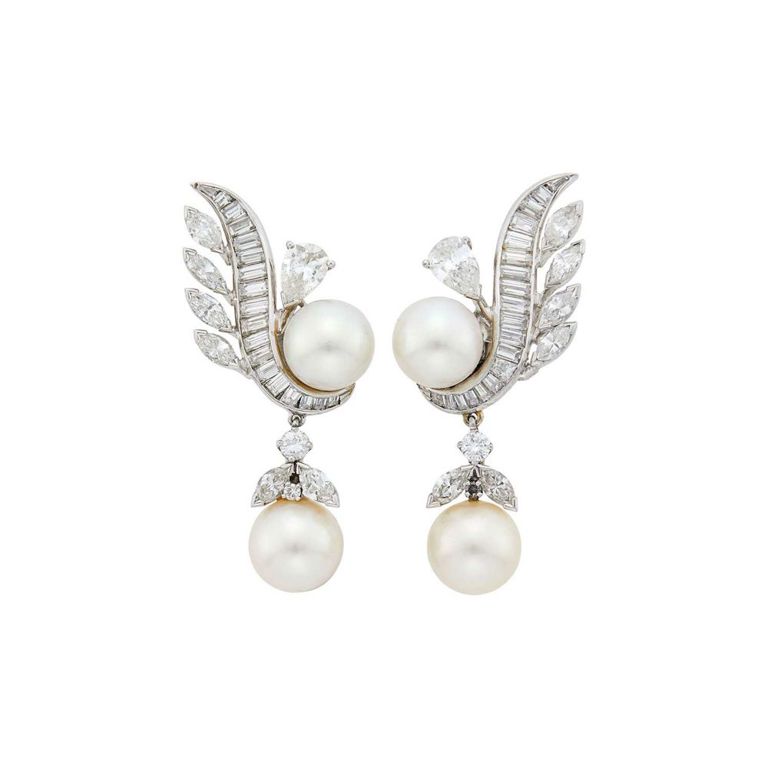 Platinum Pearl and Diamond Earrings