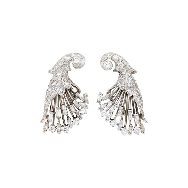 Platinum Diamond Spray Earclips