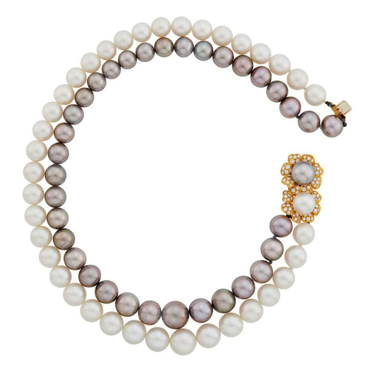 18k Gold Pearl and Diamond Necklace