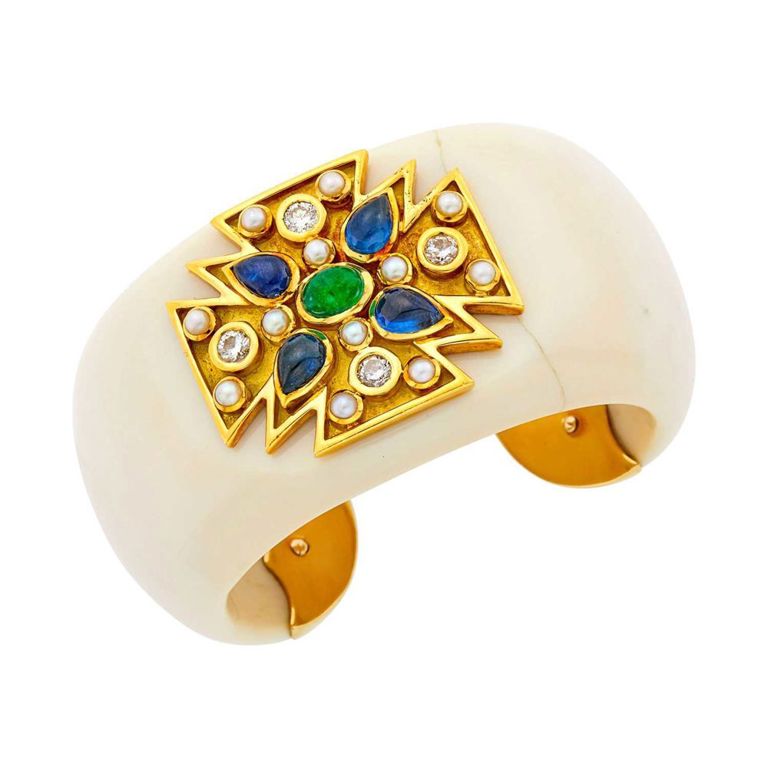 Gem-Set Maltese Cuff Bracelet