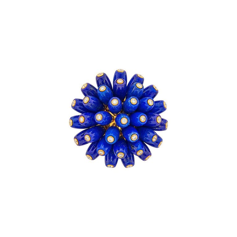 18k Gold Lapis and Diamond Ring