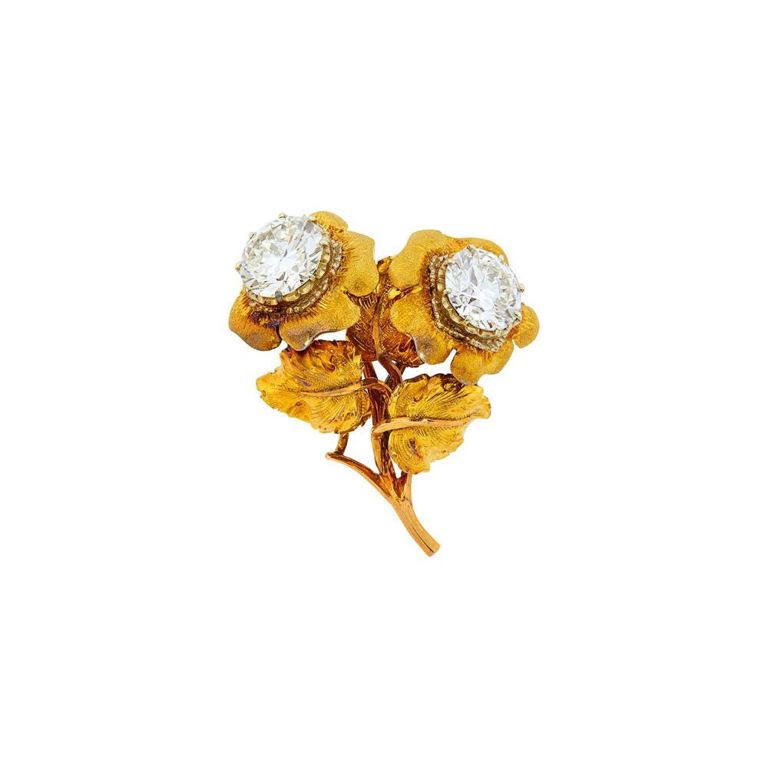 18k Tricolor Gold Diamond Flower Clip