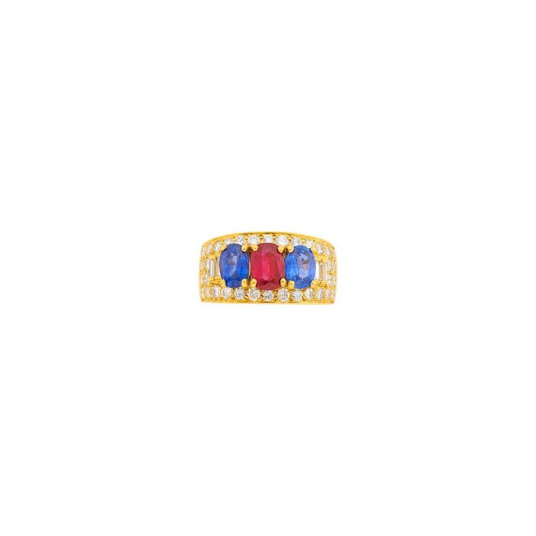18k Gold Ruby, Sapphire and Diamond Ring
