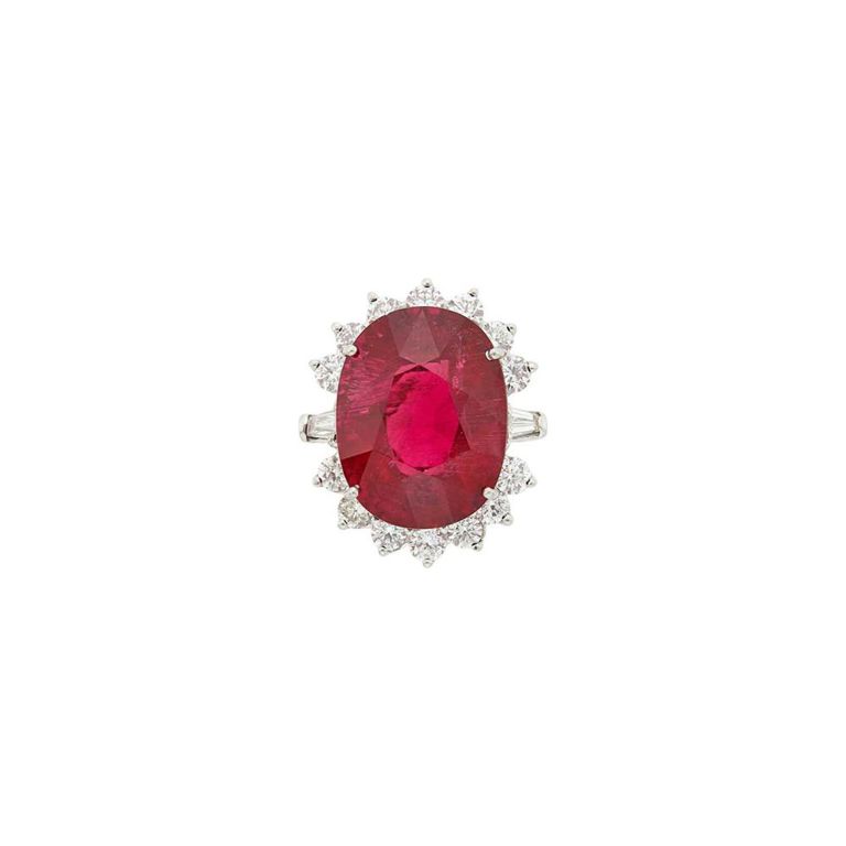 Platinum Rubellite and Diamond Ring