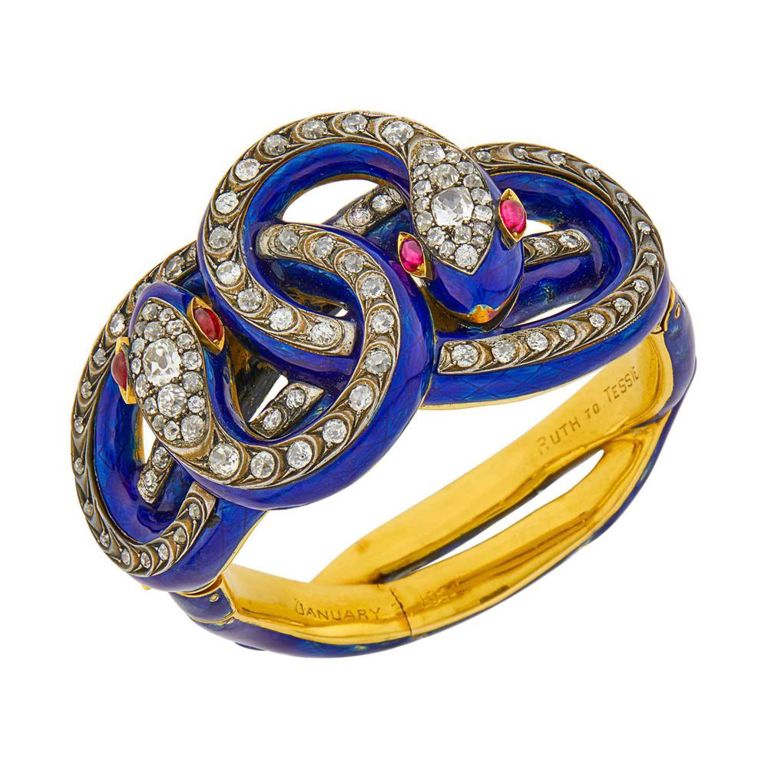 Gold and Silver Enamel Snake Bracelet