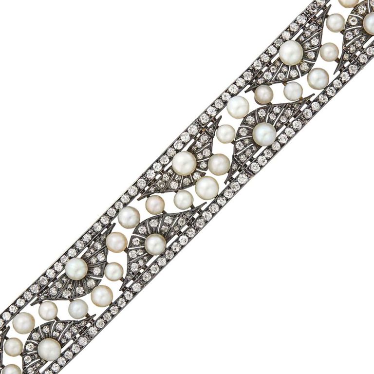Silver and Gold Pearl and Diamond Bracelet