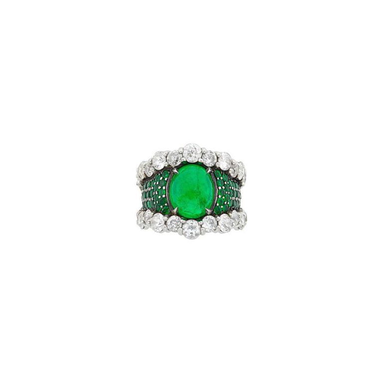 Platinum and Silver Emerald Diamond Ring