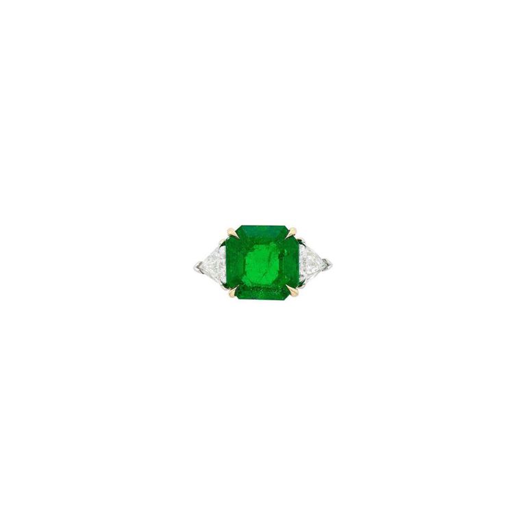Platinum and Gold Emerald Diamond Ring
