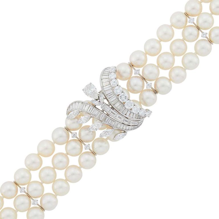 Platinum Diamond and Pearl Bracelet