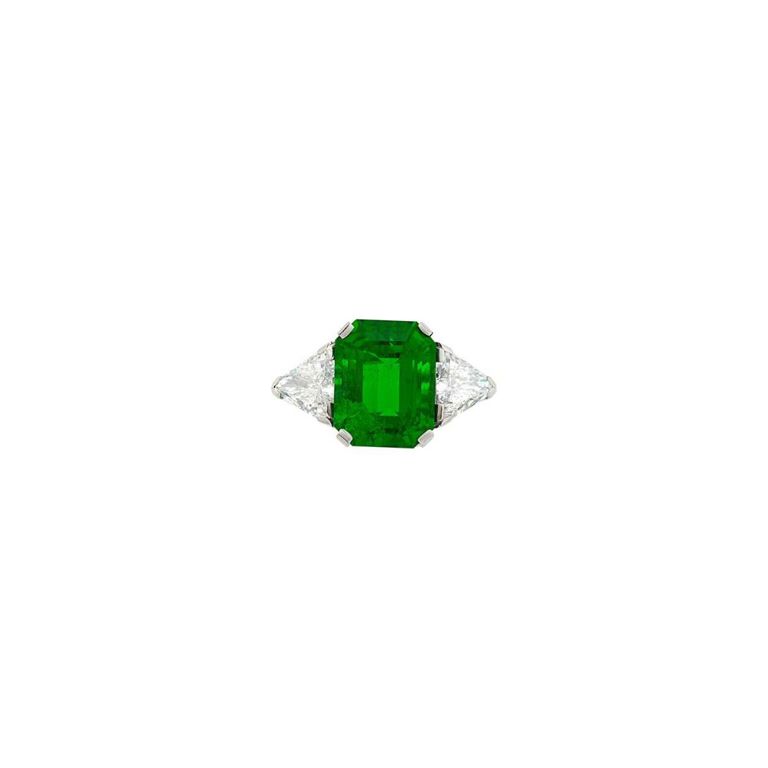 Platinum Emerald and Diamond Ring