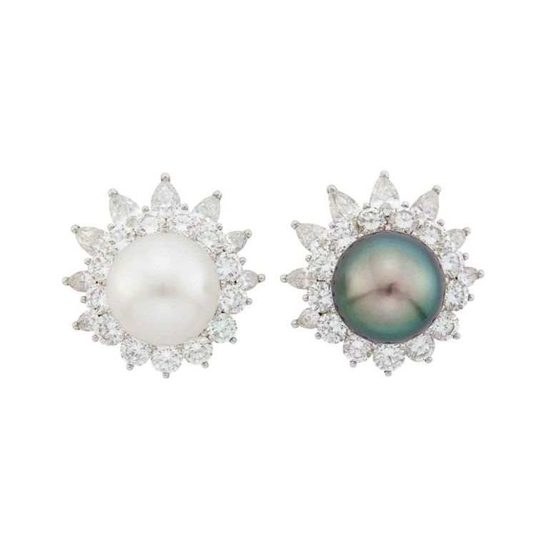 Platinum Pearl and Diamond Earrings
