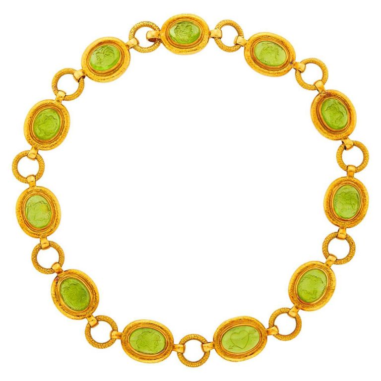 18k Gold and Peridot Intaglio Necklace