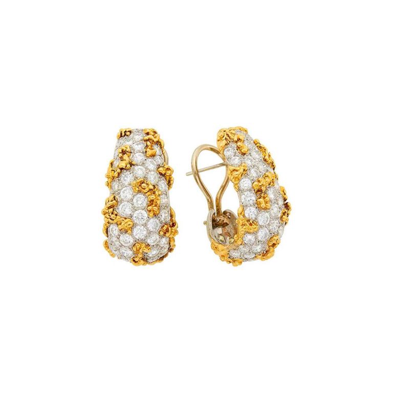 Platinum and Gold Diamond Earrings
