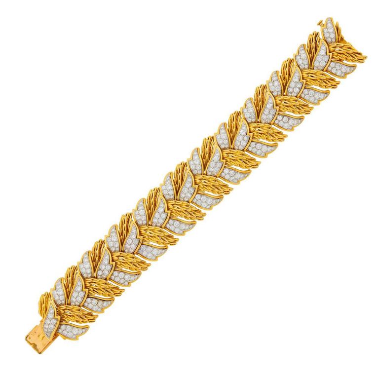 Gold and Platinum Diamond Leaf Bracelet