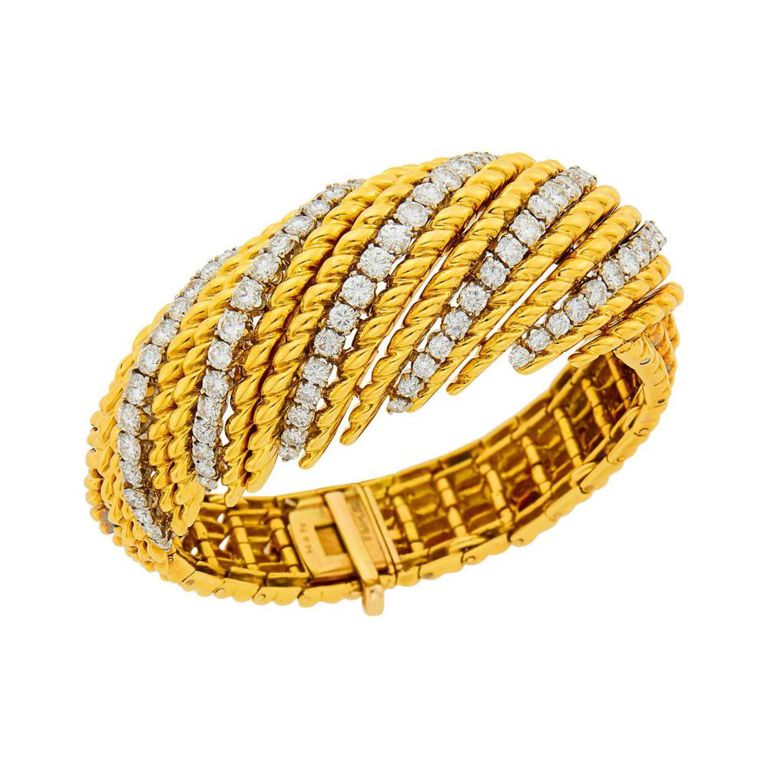 Gold and Platinum Diamond Bombé Bracelet
