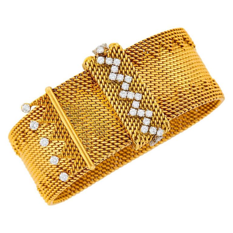 Gold and Platinum Diamond Mesh Bracelet