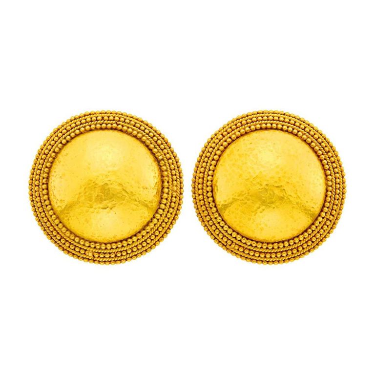 18k Gold Hammered Dome Earclips